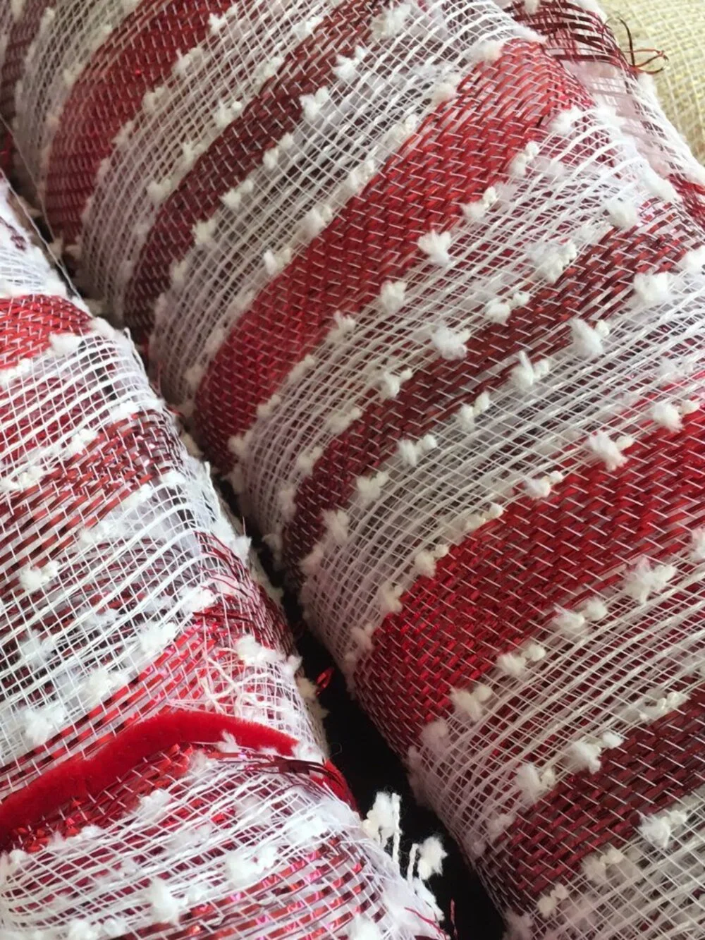 Christmas Wreath Deco Mesh Striped Snowball Red White Garlands Bows Lot